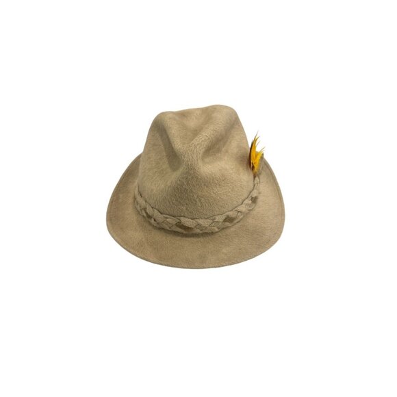 Vintage Biltmore Panda Dry Bone Size 7 Tan Beige Canadian Feather Woven Hat - Picture 2 of 9